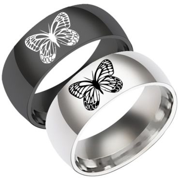 **COI Tungsten Carbide Black/Silver Butterfly Dome Court Ring-7520BB