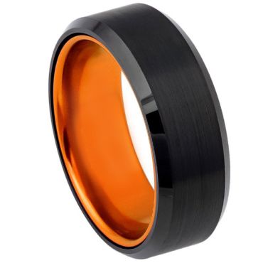 **COI Tungsten Carbide Black Orange Beveled Edges Ring-7651BB