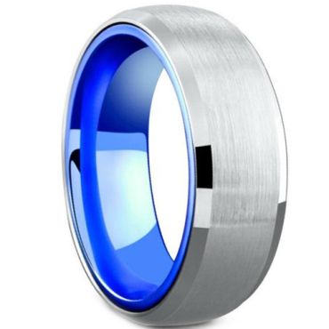 **COI Tungsten Carbide Blue Silver Beveled Edges Ring-7659BB