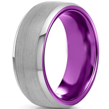**COI Tungsten Carbide Purple Silver Beveled Edges Ring-7664BB