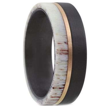 **COI Tungsten Carbide Black Rose Ring With Deer Antler-7565BB
