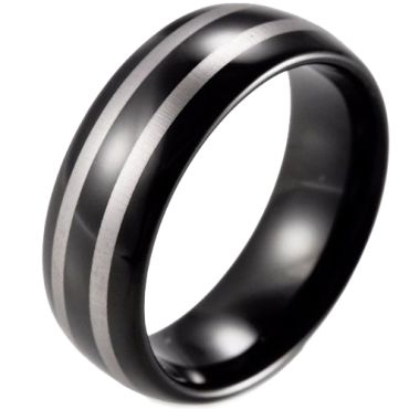 *COI Black Tungsten Carbide Double Lines Dome Court Ring - TG774B