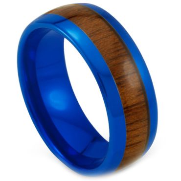 **COI Blue Tungsten Carbide Dome Court Ring With Wood-7756DD