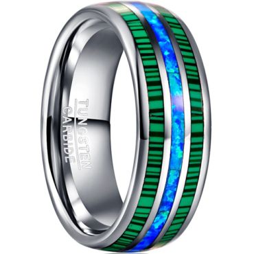 **COI Tungsten Carbide Green Malachite & Crushed Opal Dome Court Ring-7778DD