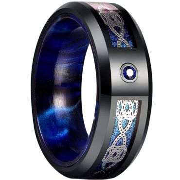 **COI Tungsten Carbide Black Blue Celtic Knot Ring With Created Blue Sapphire-7779DD