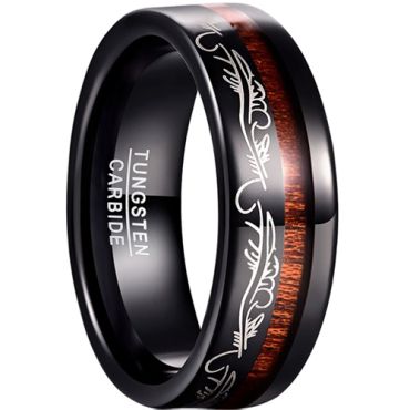 **COI Black Tungsten Carbide Celtic Ring With Wood-7795DD