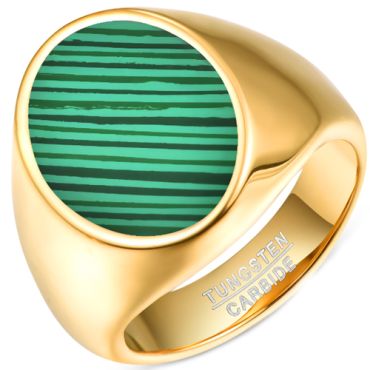 **COI Gold Tone Tungsten Carbide Signet Ring With Green Resin-7797DD