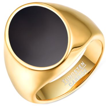 **COI Gold Tone Tungsten Carbide Signet Ring With Black Resin-7798DD