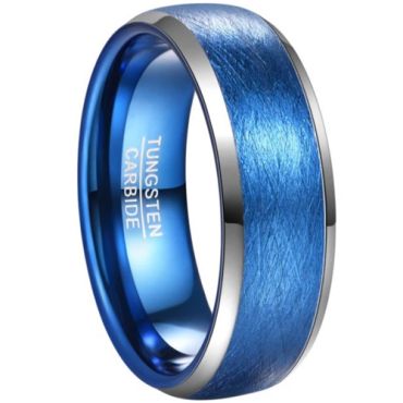 **COI Tungsten Carbide Blue Silver Sandblasted Beveled Edges Ring-7805BB