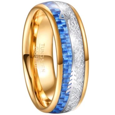 **COI Gold Tone Tungsten Carbide Carbon Fiber & Meteorite Dome Court Ring With Arrows-7806BB