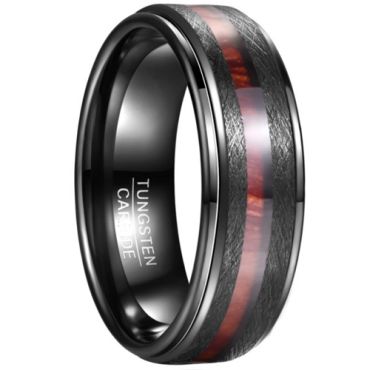 **COI Black Tungsten Carbide Sandblasted Step Edges Ring With Wood-7861DD