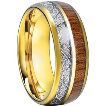 COI Gold Tone Tungsten Carbide Ring With Wood and Meteorite-TG793AA