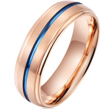 **COI Tungsten Carbide Rose Blue Center Groove Step Edges Ring-7944CC