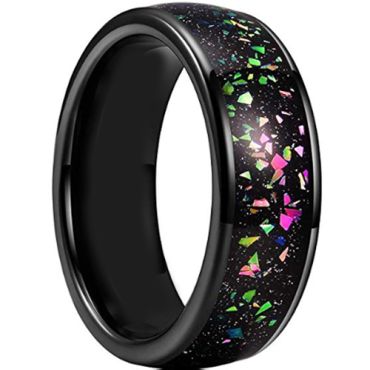 **COI Black Tungsten Carbide Crushed Opal Dome Court Ring-7957BB