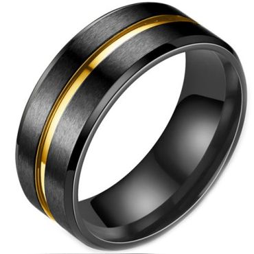 **COI Tungsten Carbide Black Gold Tone Center Groove Beveled Edges Ring-7966BB