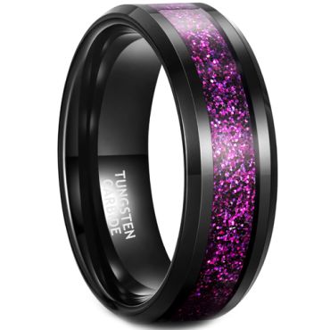 **COI Black Tungsten Carbide Crushed Opal Beveled Edges Ring-7981DD