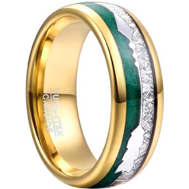 **COI Gold Tone Tungsten Carbide Green Agate & Meteorite Ring With Arrows-8089BB