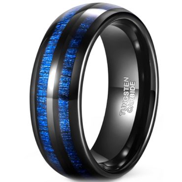 **COI Black Tungsten Carbide Dome Court Ring With Blue Wood-8165BB