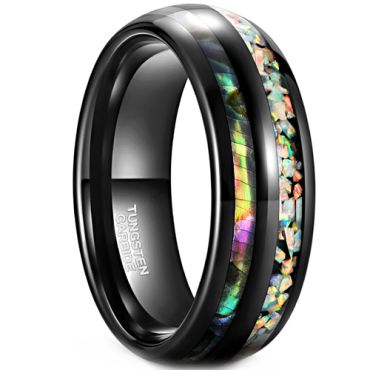 **COI Black Tungsten Carbide Abalone Shell & Crushed Opal Dome Court Ring-8167BB