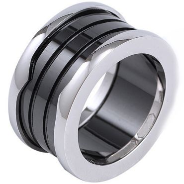 **COI Tungsten Carbide Double Grooves Ring With Black/White Ceramic-8271DD