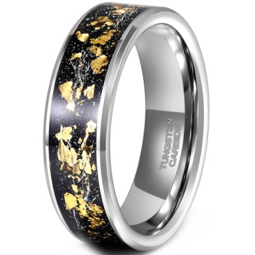 **COI Tungsten Carbide Beveled Edges Ring With 18K Gold Foil-8301DD