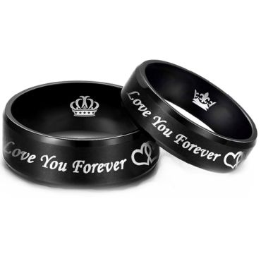 **COI Black Tungsten Carbide Love You Forever Double Hearts Beveled Edges Ring With Crown-8319DD