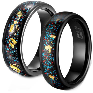 **COI Black Tungsten Carbide Meteorite Dome Court Ring with 18K Gold Foil-8443CC