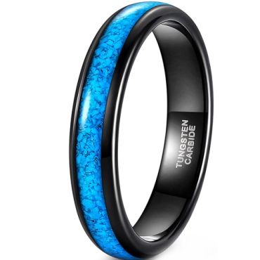 **COI Black Tungsten Carbide Dome Court Ring With Blue Crushed Opal-8458CC