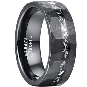 **COI Black Tungsten Carbide Hammered Ring With Meteorite-8478CC