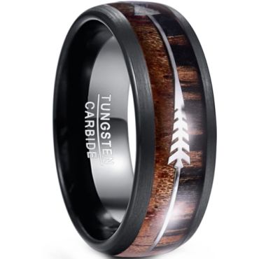 **COI Black Tungsten Carbide Dome Court Ring With Wood & Arrows-8480CC
