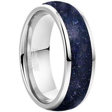 **COI Tungsten Carbide Dome Court Ring With Blue Meteorite-8604CC
