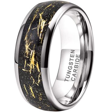 **COI Tungsten Carbide Meteorite Dome Court Ring With 18K Gold Foil-8620DD