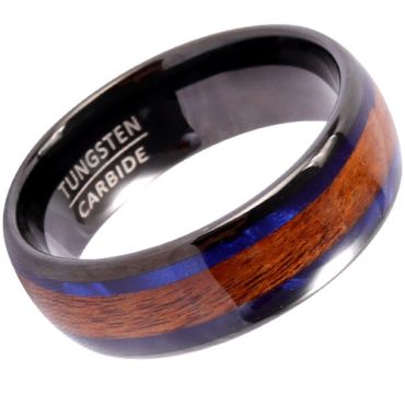 **COI Black Tungsten Carbide Abalone Shell & Wood Dome Court Ring-8630DD