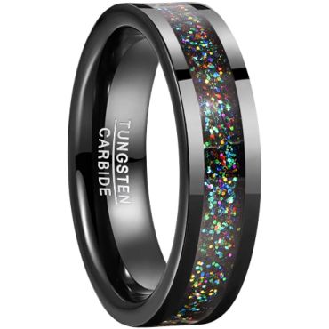 **COI Black Tungsten Carbide Pipe Cut Flat Ring With Meteorite-8640DD