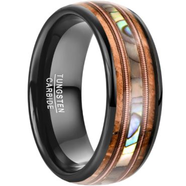 **COI Black Tungsten Carbide Abalone Shell & Wood Dome Court Ring-8641DD