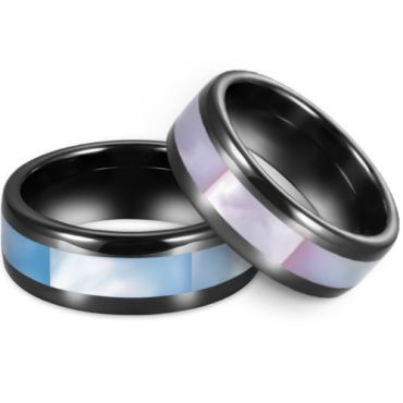 **COI Black Tungsten Carbide Beveled Edges Ring With Abalone Shell-8694BB