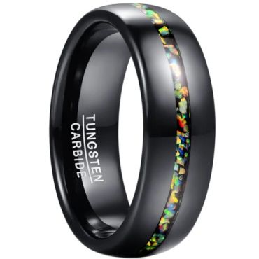 **COI Black Tungsten Carbide Crushed Opal Dome Court Ring-8879DD