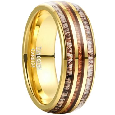 **COI Gold Tone Tungsten Carbide Deer Antler & Wood Dome Court Ring-8884DD