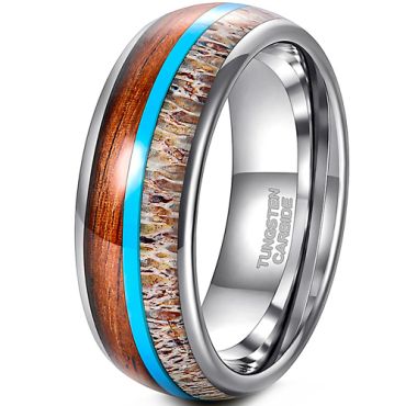 **COI Tungsten Carbide Deer Antler Turquoise & Wood Dome Court Ring-9028DD