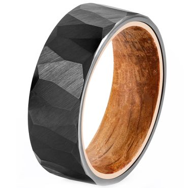 **COI Black Tungsten Carbide Faceted Ring With Wood-9129DD