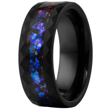 **COI Black Tungsten Carbide Crushed Opal Faceted Ring-9170DD