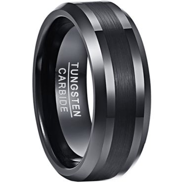 **COI Tungsten Carbide Black/Silver Shiny & Matt Beveled Edges Ring-9307DD