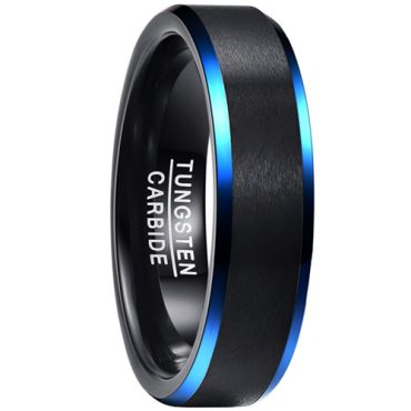 **COI Tungsten Carbide Black Blue Beveled Edges Ring-9308DD