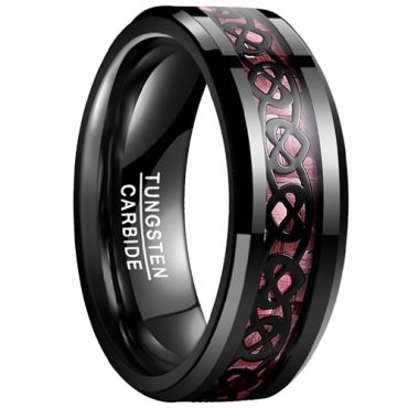 **COI Black Tungsten Carbide Heart Celtic Ring With Carbon Fiber-9311DD