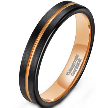 **COI Tungsten Carbide Black Rose Center Groove 4mm Pipe Cut Flat Ring-9322