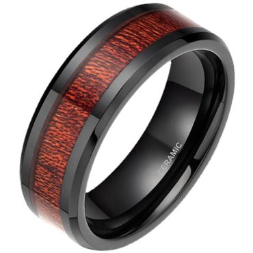 **COI Black Ceramic Beveled Edges Ring With Wood-9331