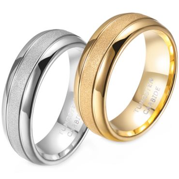 **COI Tungsten Carbide Gold Tone/Silver Double Grooves Sandblasted Ring-9333