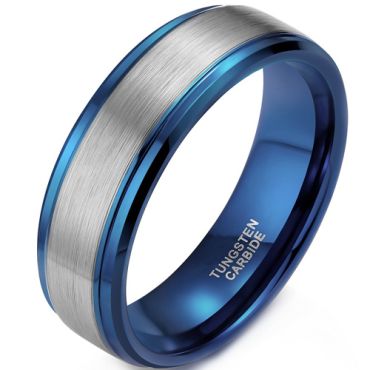 **COI Tungsten Carbide Blue Silver Step Edges Ring-9335