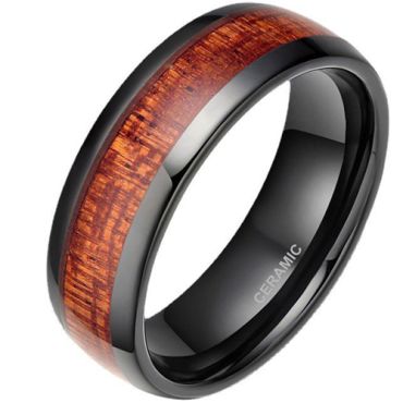 **COI Black Ceramic Dome Court Ring With Wood-9336