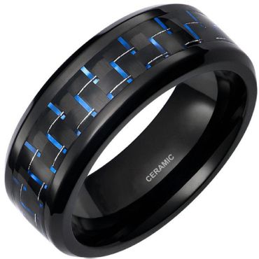 **COI Black Ceramic Beveled Edges Ring With Carbon Fiber-9341
